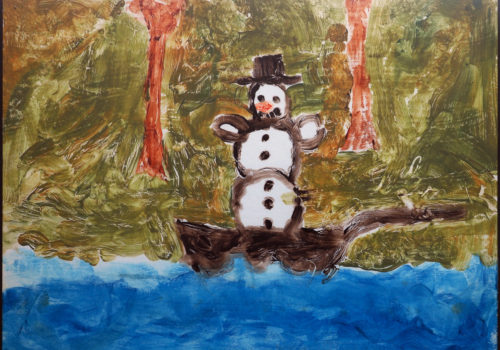 Bild von einem Schneemann in einer Bratpfanne
