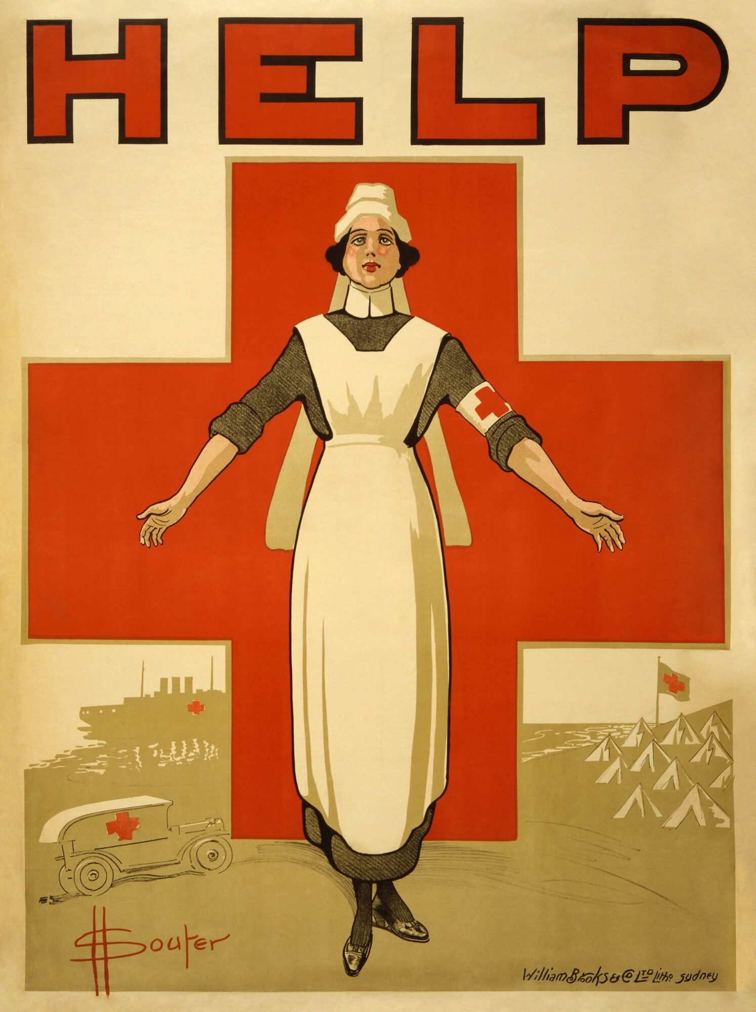 Einblick in Pflegegeschichte: Historisches Werbeplakat mit einer Rote Kreuz Schwester