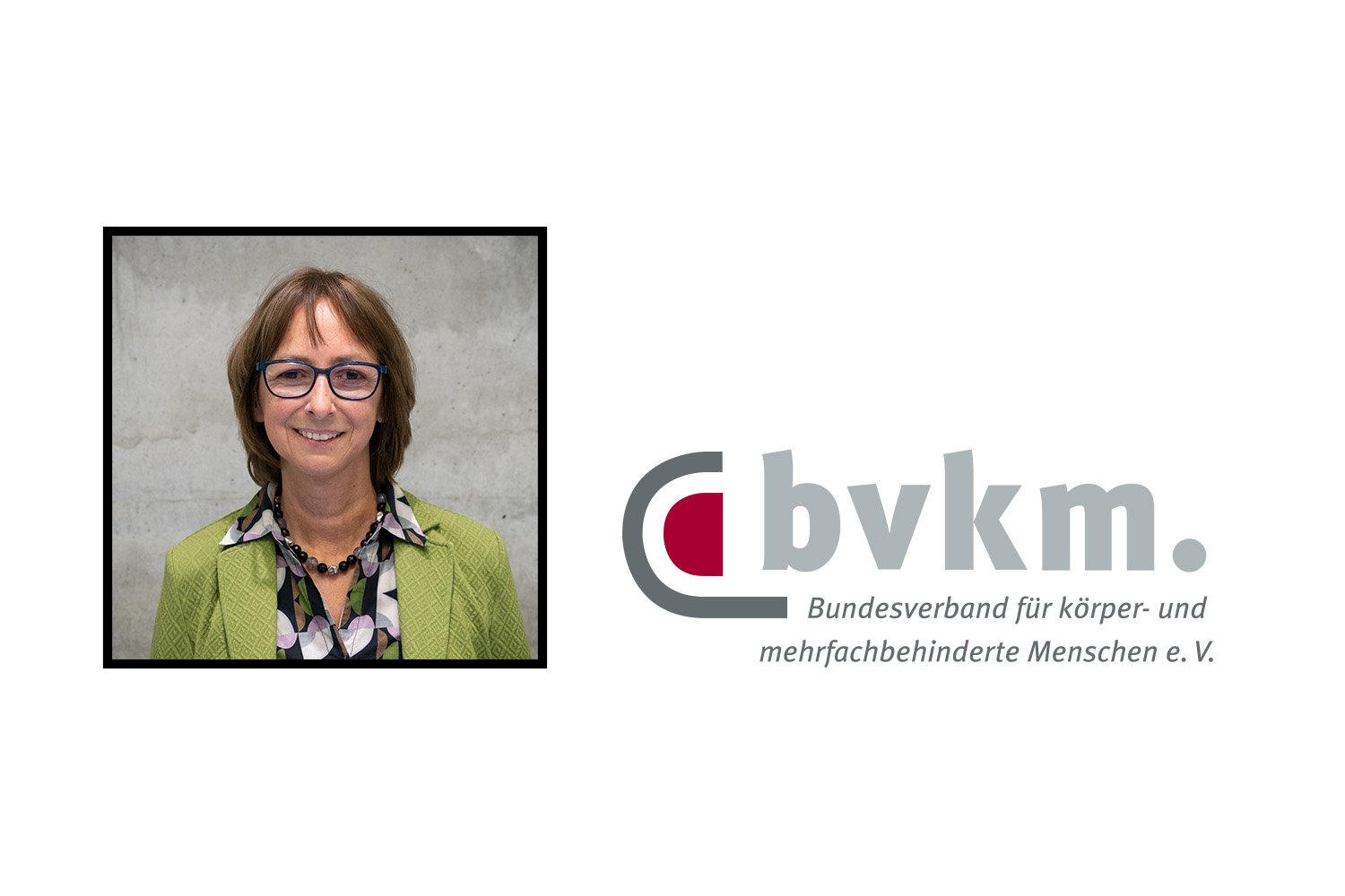 Ein Bild von Beate Bettenhausen, daneben das Logo des bvkm.